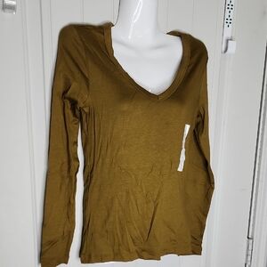 Olive V-Neck Long Sleeve Top